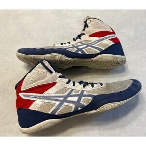Asics Shoes Mens Size 10.5 Matflex 6 White Blue Red Lace Up Wrestling Sneakers